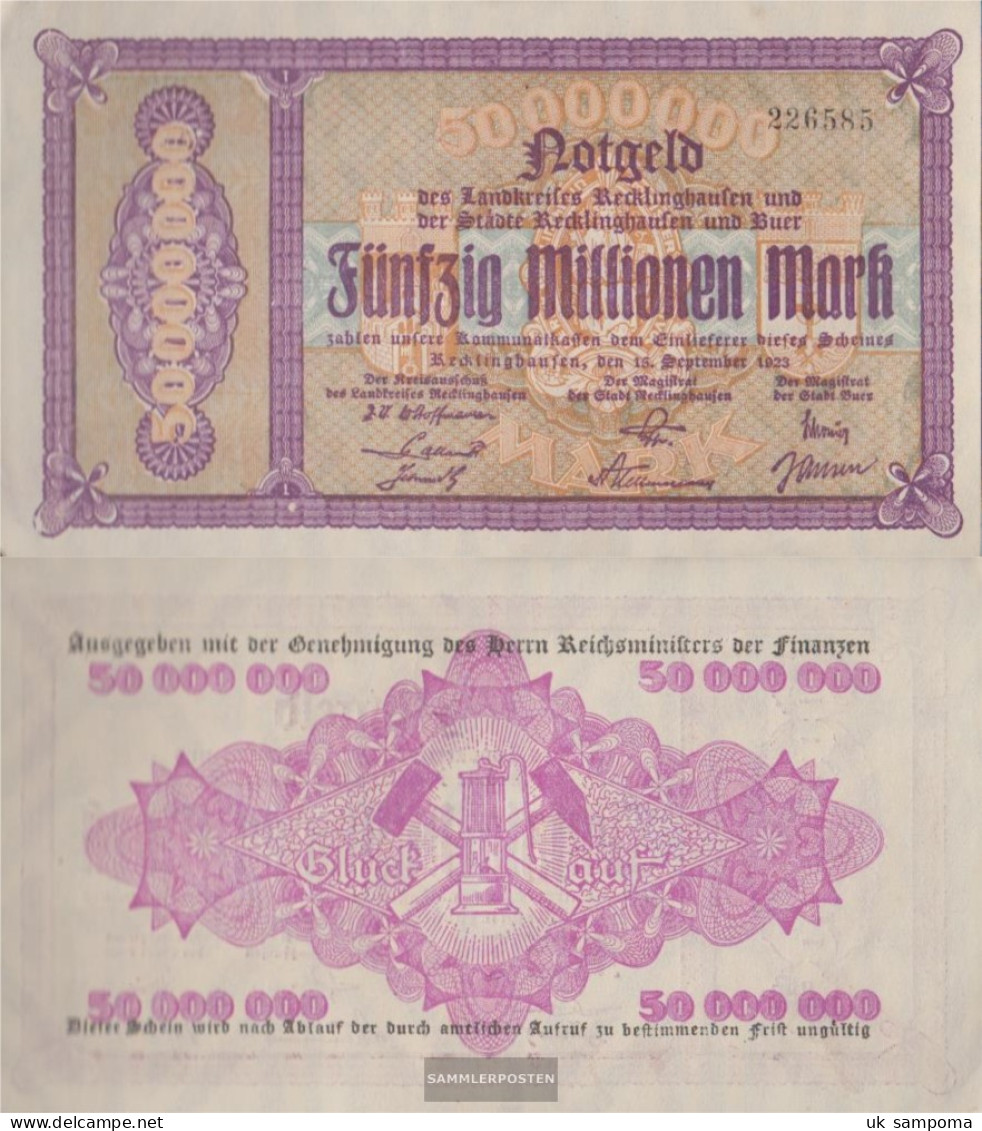 Recklinghausen Inflationsgeld County Recklinghausen And Buer Used (III) 1923 50 Million Mark - 50 Mio. Mark