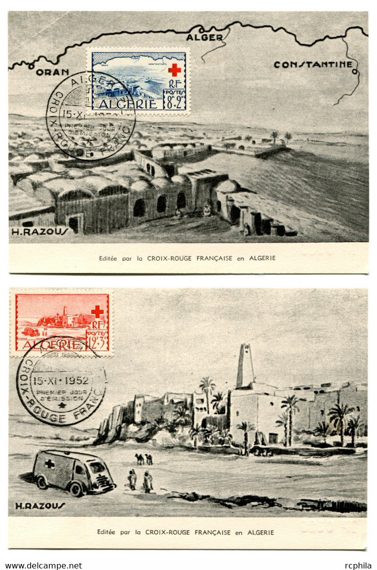 RC 22420 ALGERIE 1952 CROIX ROUGE SUR CARTES MAXIMUM FDC 1er JOUR - Cartes-maximum