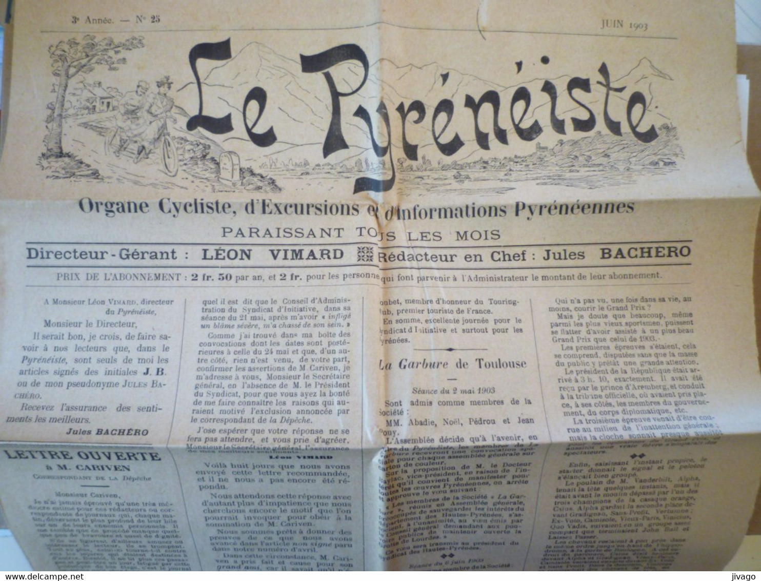 2022 - 1223  JOURNAL  " LE PYRENEISTE "  N°25 De Juin  1903     XXX - Non Classés