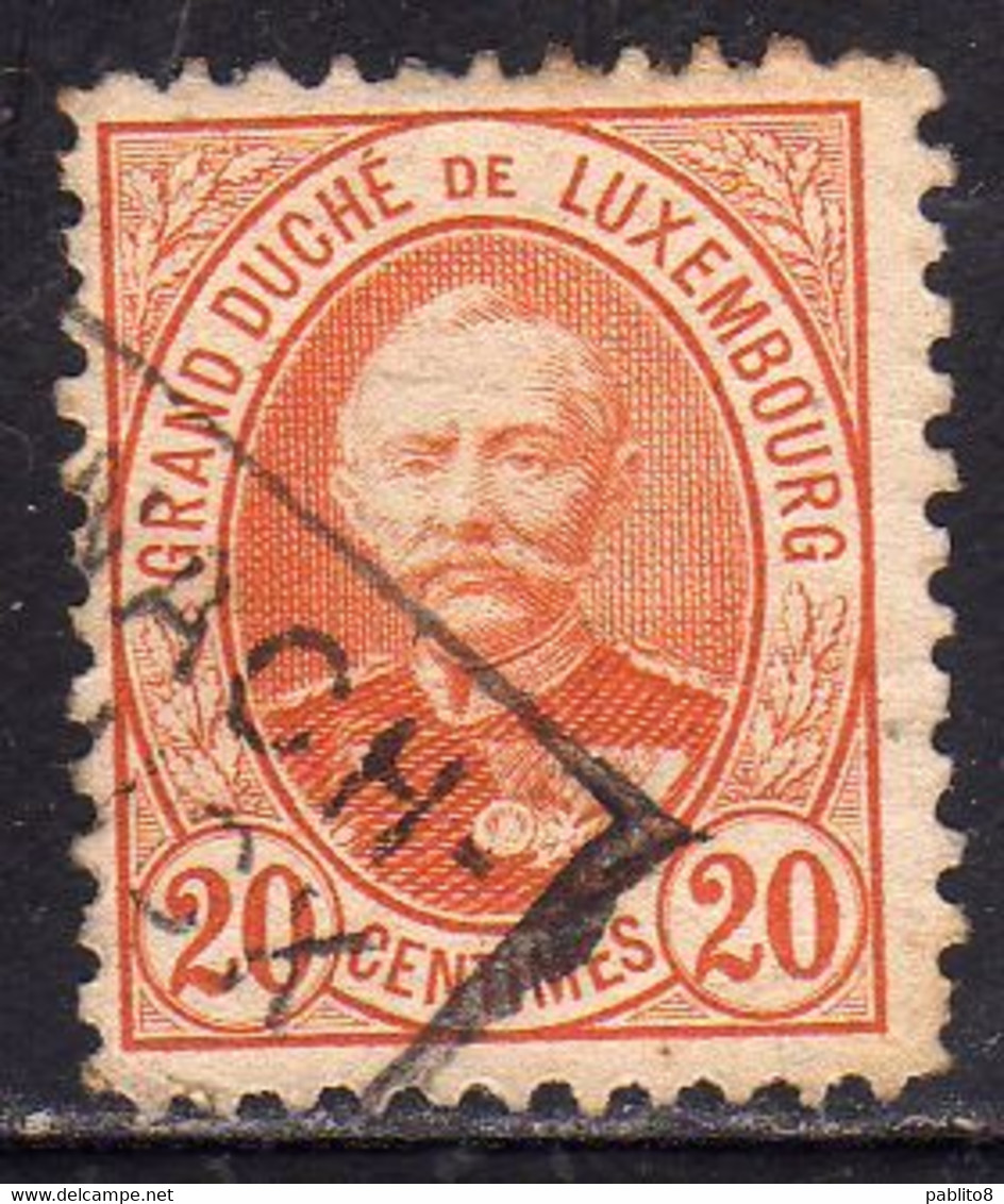 LUXEMBOURG LUSSEMBURGO 1891 1893 GRAND DUKE ADOLPHE CENT. 20c USED USATO OBLITERE' - 1891 Adolphe Frontansicht