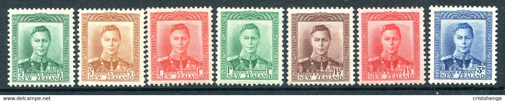 New Zealand 1938-44 King George VI Definitives Set HM (SG 603-609) - Unused Stamps