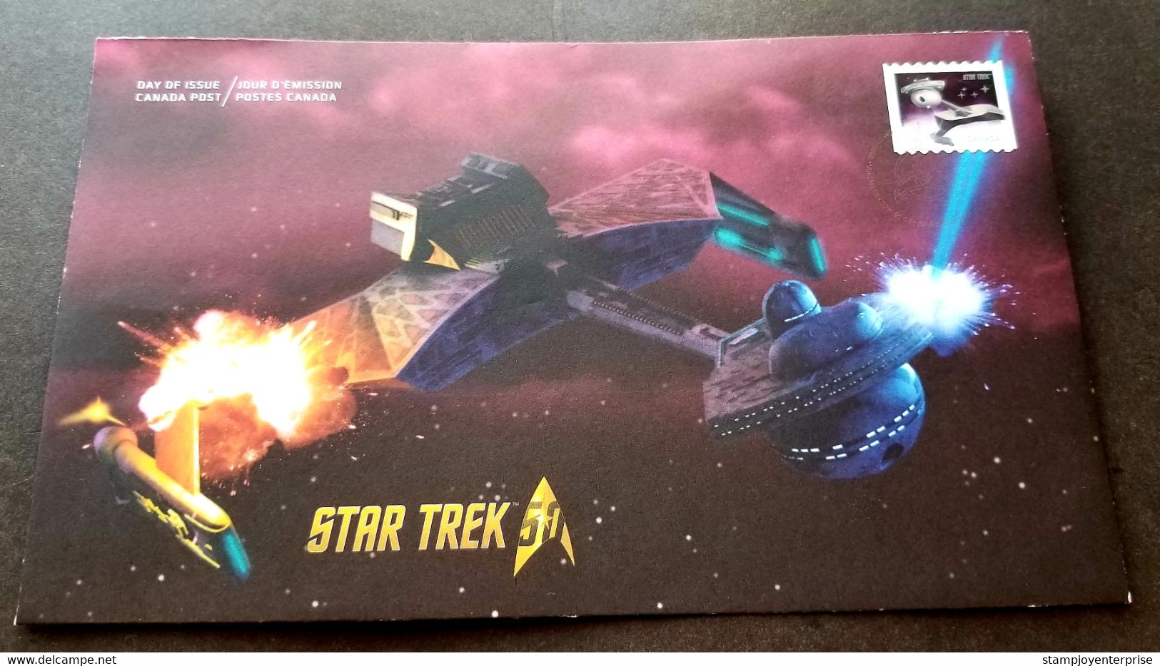 Canada Star Trek 50th Anniversary Klingon Battle Cruiser 2016 Movie Space War (stamp FDC) - Storia Postale