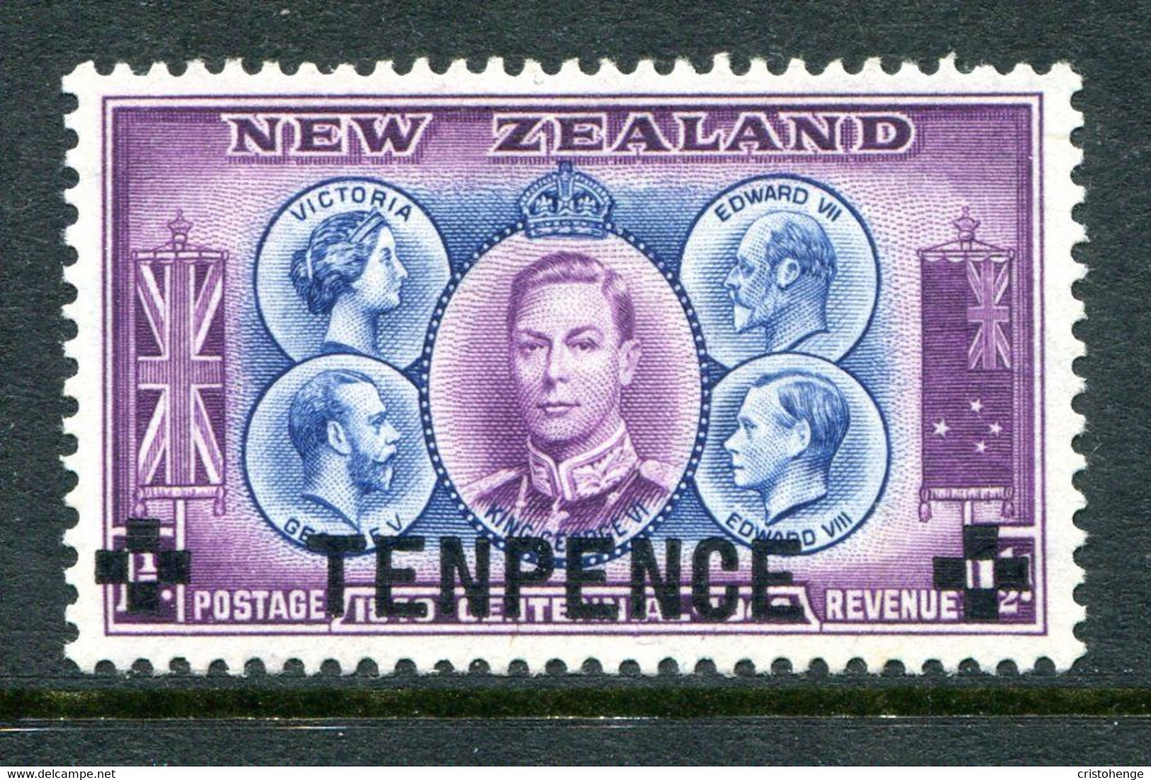 New Zealand 1944 10d Surcharge HM (SG 662) - Neufs