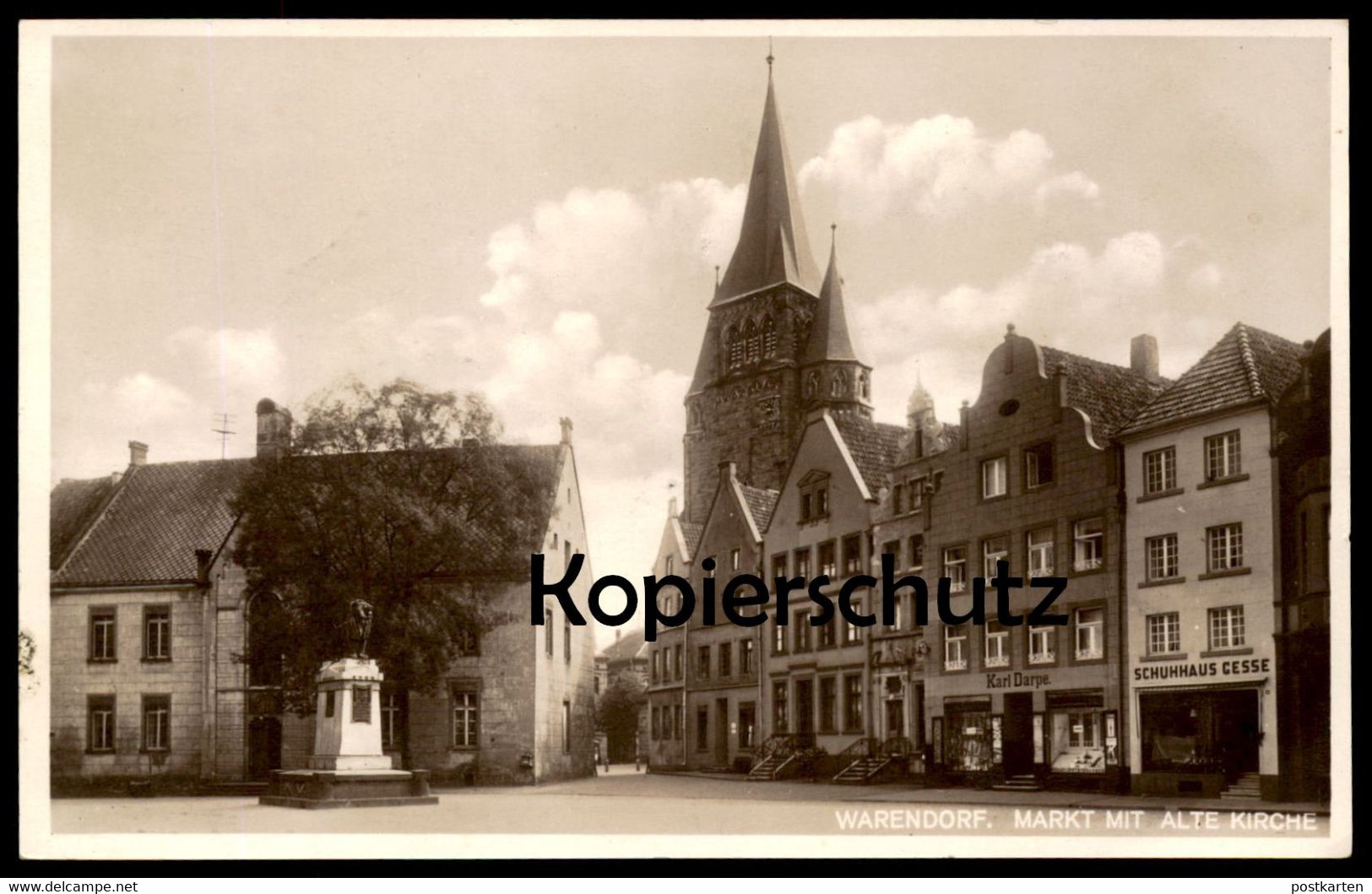 ALTE POSTKARTE WARENDORF MARKT MIT ALTE KIRCHE GESCHÄFT KARL DARPE SCHUHHAUS GESSE AK Ansichtskarte Cpa Postcard - Warendorf