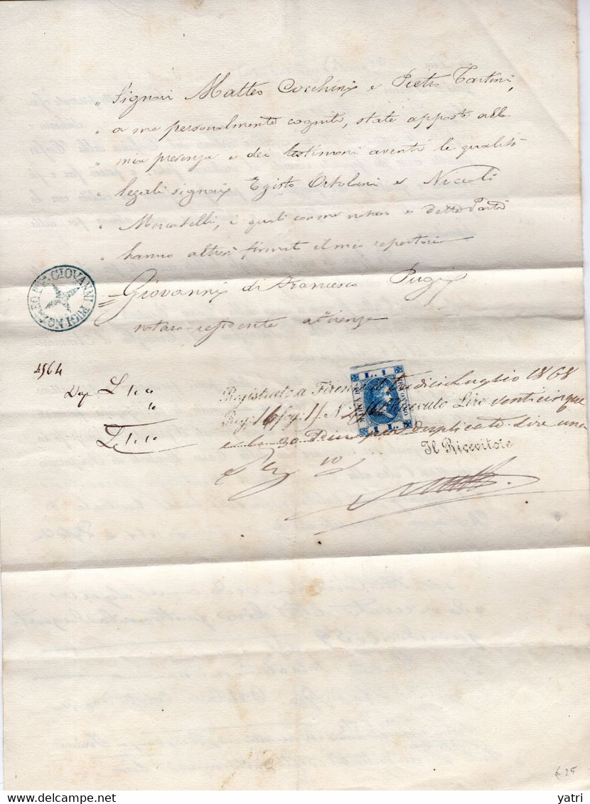 Regno D'Italia (1868) - Marca Da Bollo Da 1 Lira Su Parte Scrittura Privata - Steuermarken