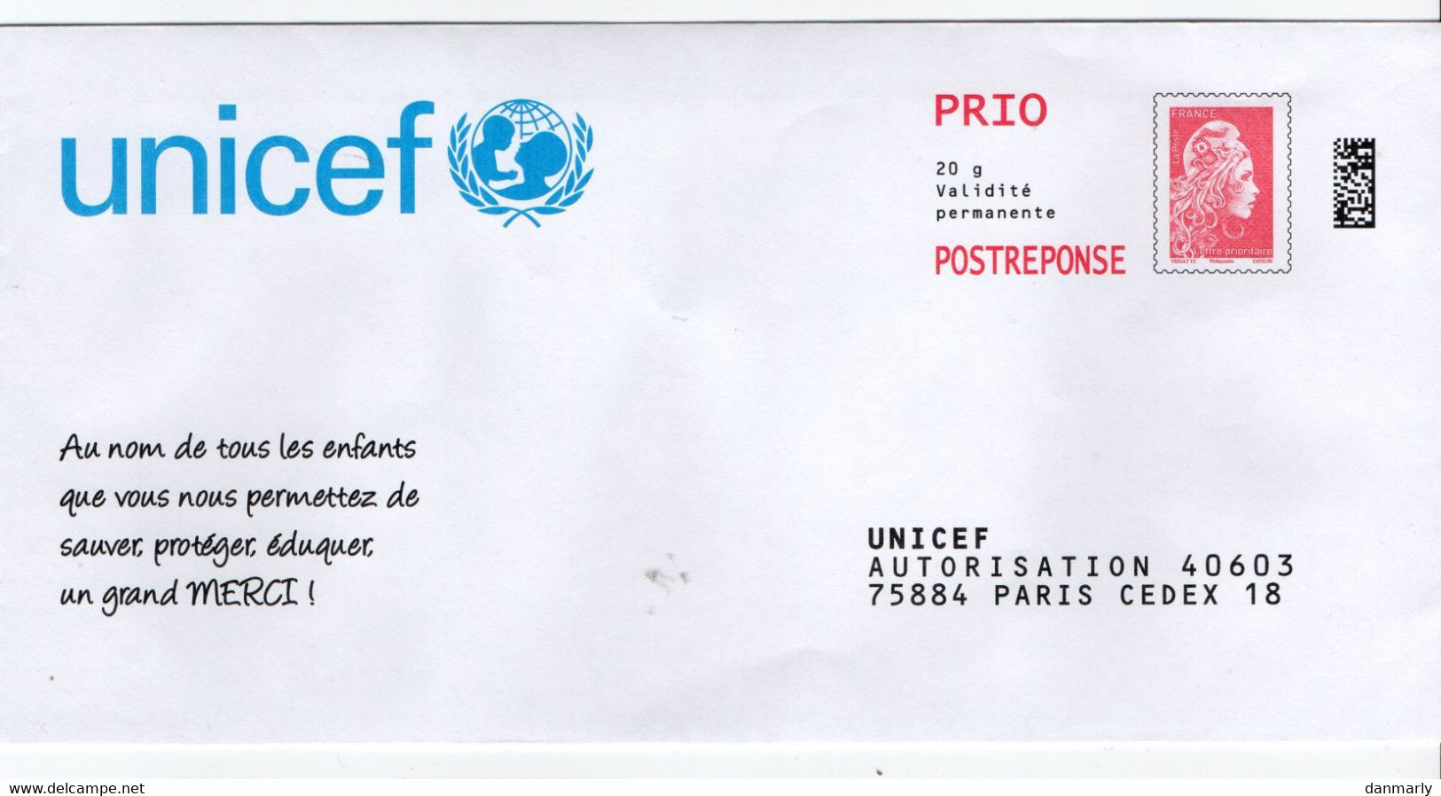 PAP Marianne L'engagée  UNICEF (2951214 Au Verso) - - PAP : Antwoord /Ciappa-Kavena