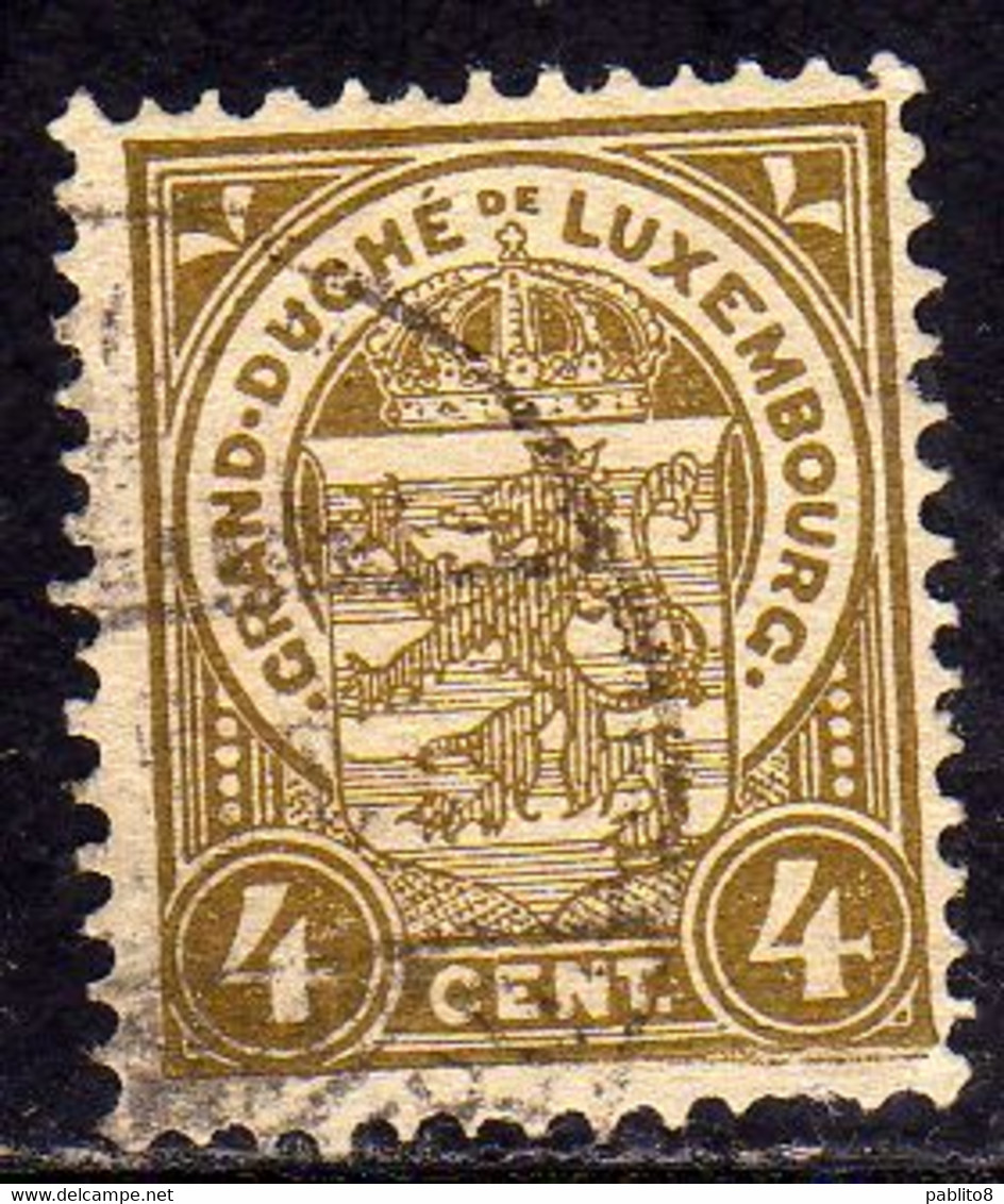 LUXEMBOURG LUSSEMBURGO 1906 1926 1907 COAT OF ARMS STEMMA ARMOIRIES CENT. 4c USED USATO OBLITERE' - 1906 Guillermo IV