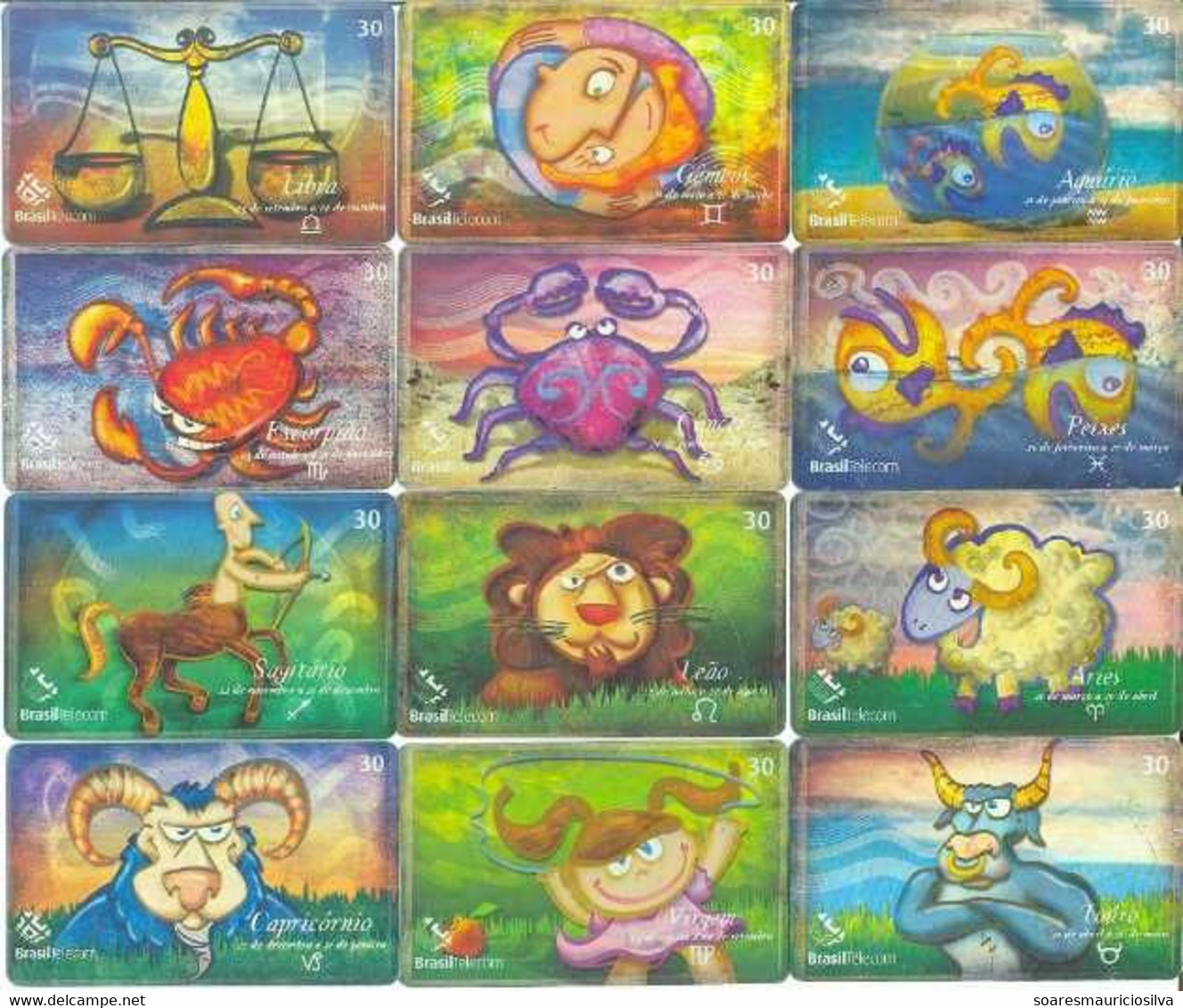 Brazil Telecom 12 Phonecard Complete Series Signs Of Zodiac 2002 Used - Zodiaco