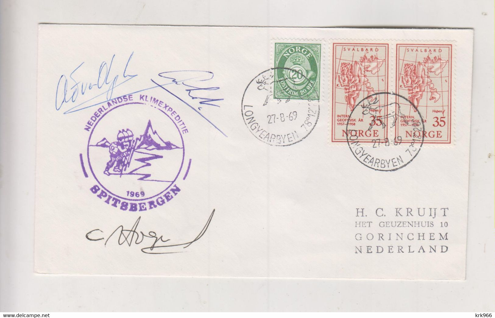 NORWAY 1969 LONGYEARBYEN Nice Cover To Netherlands SPITSBERGEN Expedition With Autographs - Covers & Documents