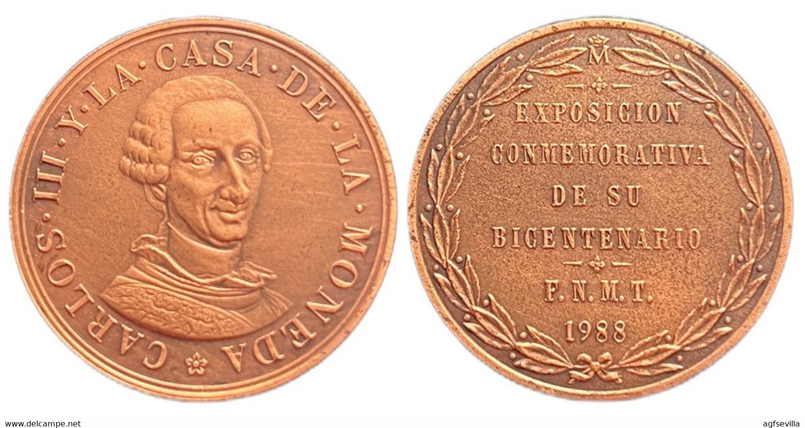 ESPAÑA. MEDALLA F.N.M.T. EXPOSICIÓN CARLOS III Y LA CASA DE LA MONEDA. 1.988. BRONCE. ESPAGNE. SPAIN MEDAL - Monarchia/ Nobiltà