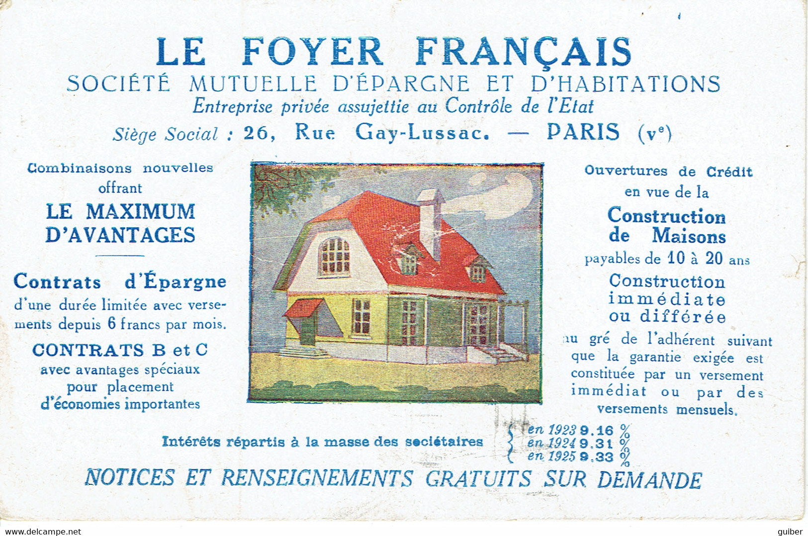 Carte Commerciale Et Publicitaire  Le Foyer Francais - Werbepostkarten