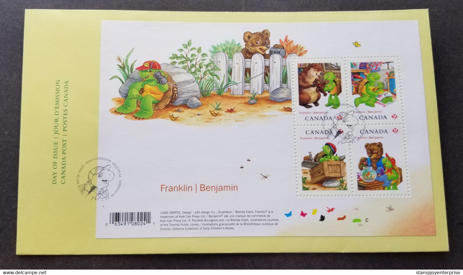 Canada Franklin The Turtle 2012 Cartoon Animation Teddy Bear Book Fish Toy (FDC) - Lettres & Documents