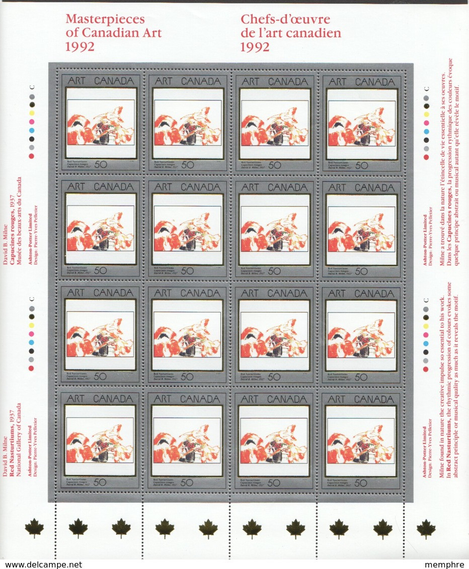 1992 CANADIAN ART «RED NASTURIUMS By David Milne Sc 1419  MNH - Full Sheets & Multiples