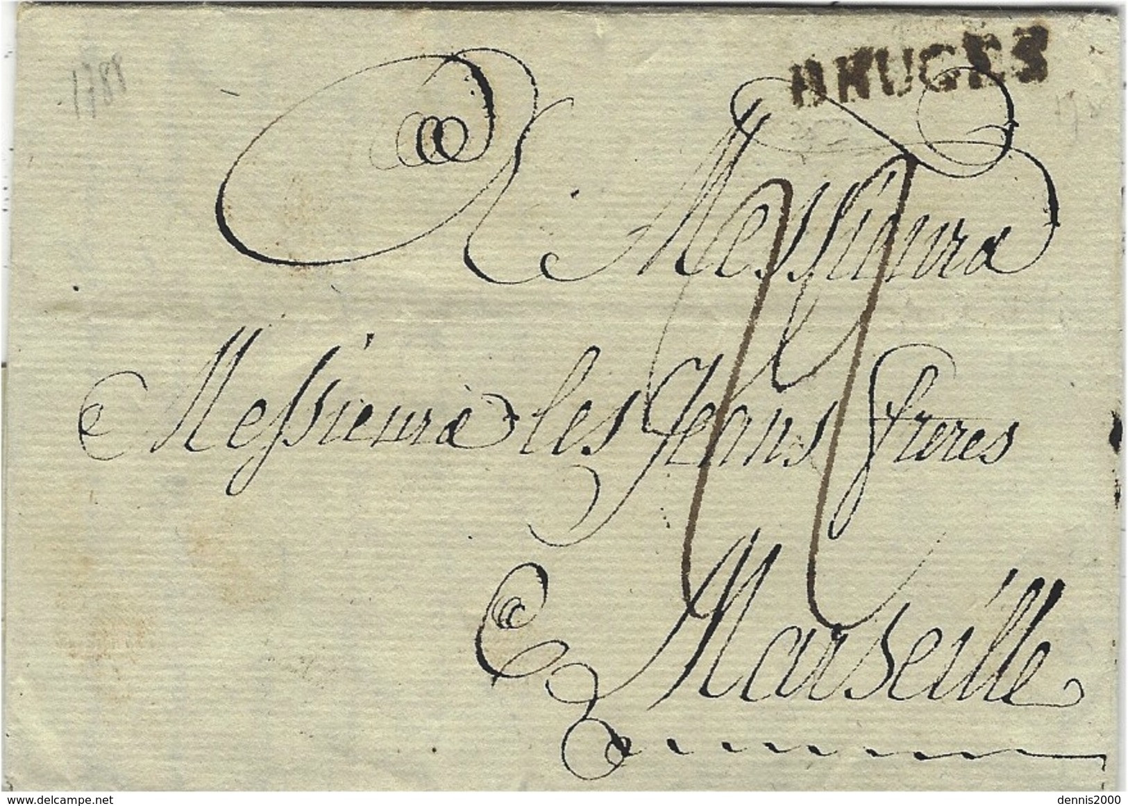 1788- Lettre De BRUGES  25 Mm Noir  Pour Marseille - Taxe 22 D. - 1714-1794 (Paises Bajos Austriacos)