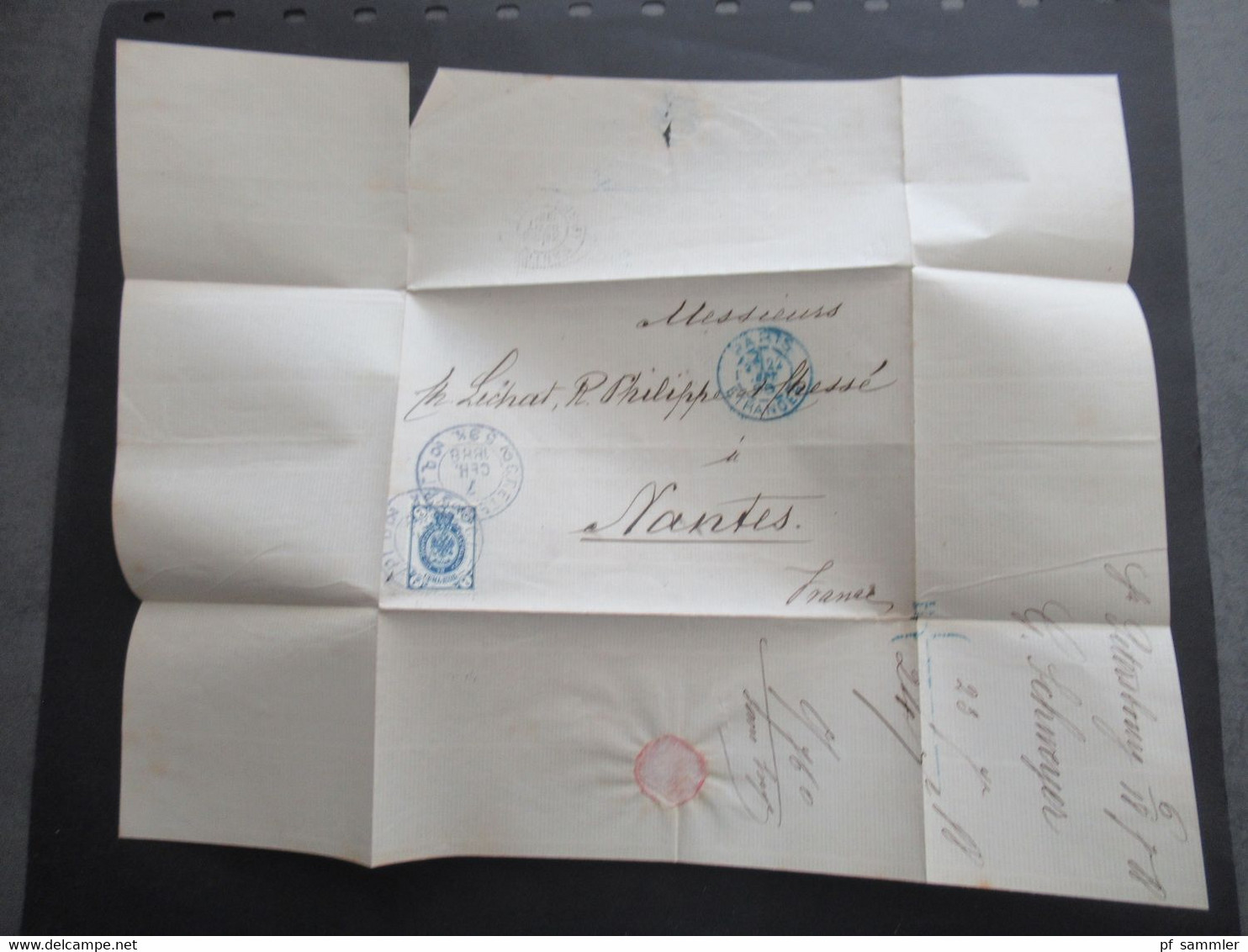 Russland 1888 Transit Brief St. Petersburg nach Nantes über Paris mit blauem Stempel Paris Etranger