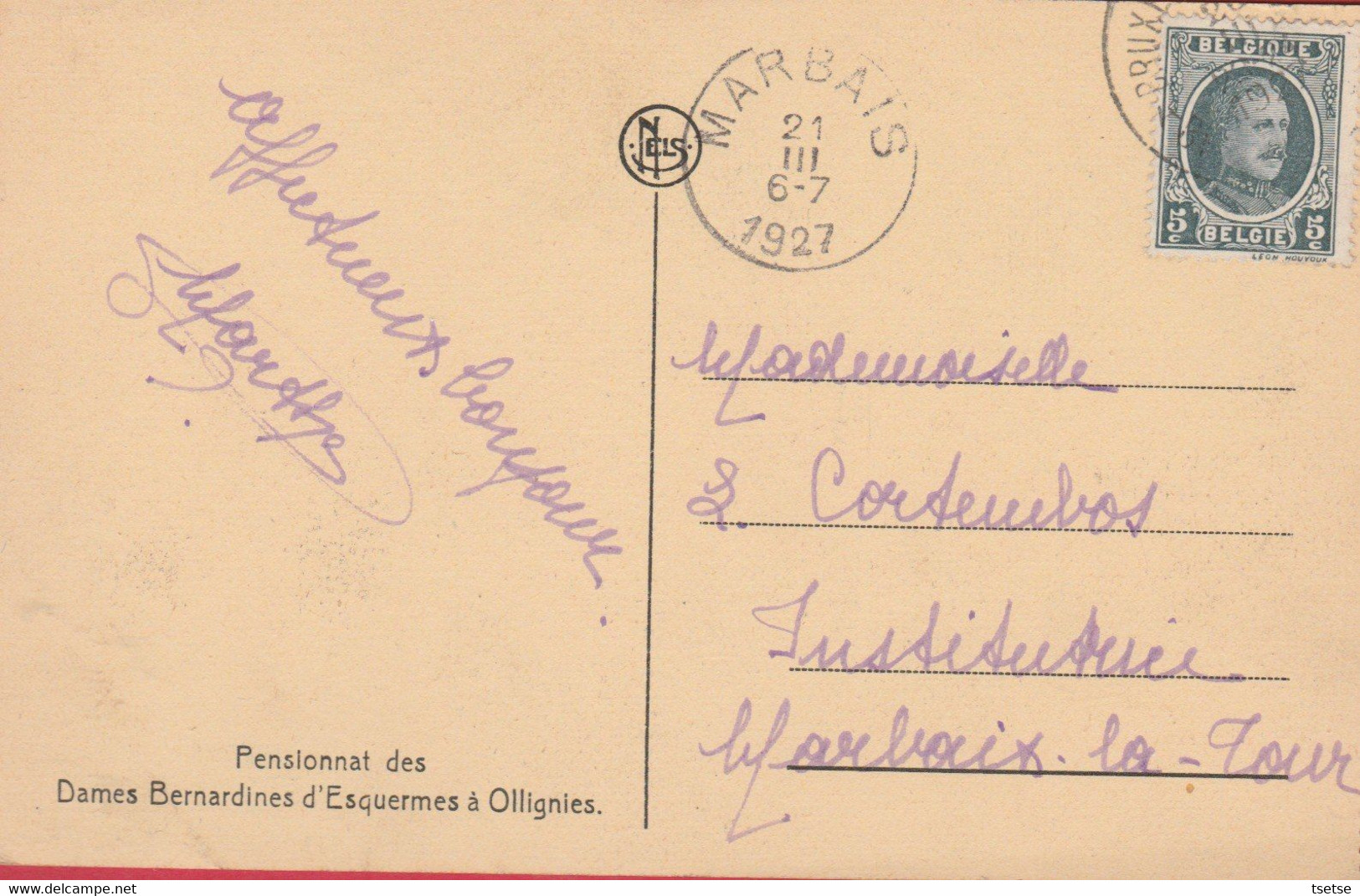 Ollignies - Pensionnat Des Dames Bernardines D'Esquermes - 1927 ( Voir Verso ) - Lessines