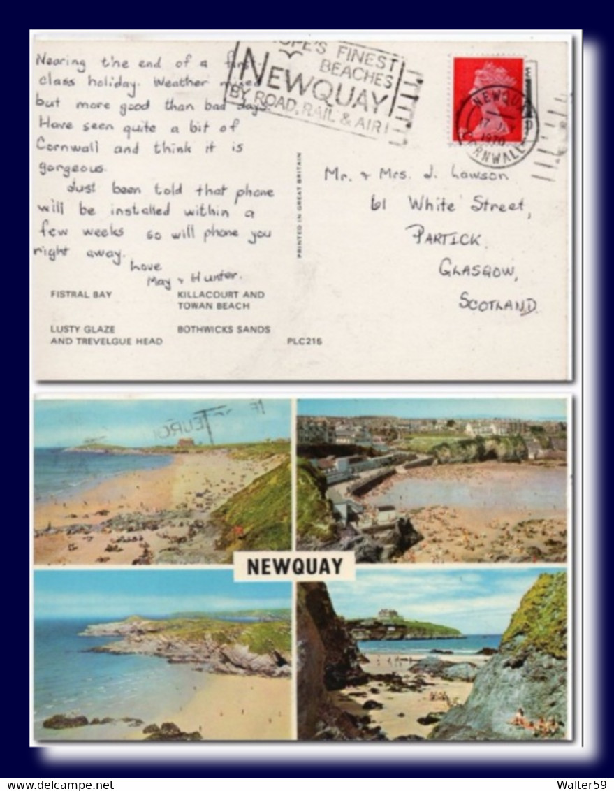 1970 UK Great Britain Postcard Multiview Newquay Posted To Scotland Slogan - Newquay