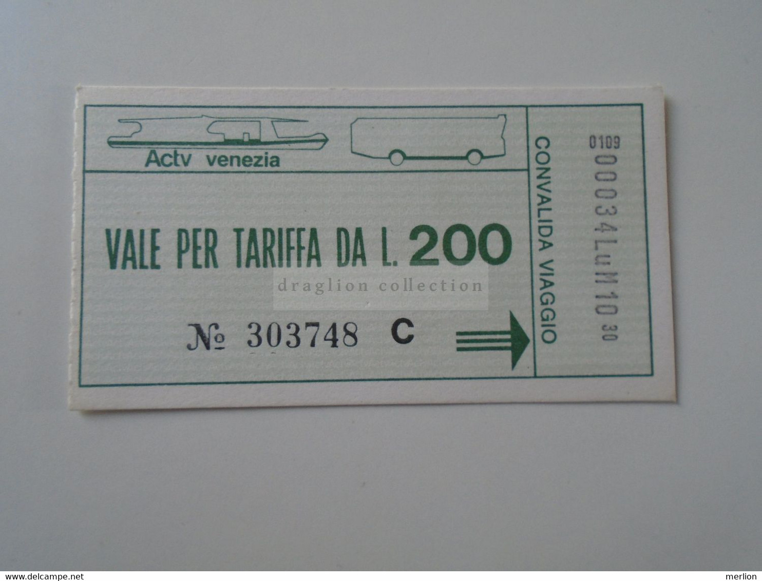 D188766   Bus Boat Ticket VENEZIA  L 200  BIGLIETTO TRAGHETTO ACTV - Europa