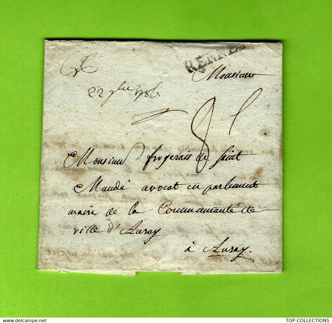 1786 REVOLUTION BRETAGNE Morbihan  RENNES SIGN. MACONNIQUE  FROGERAY DE SAINT MANDE AVOCAT AU PARLEMENT  MAIRE AURAY - Documents Historiques