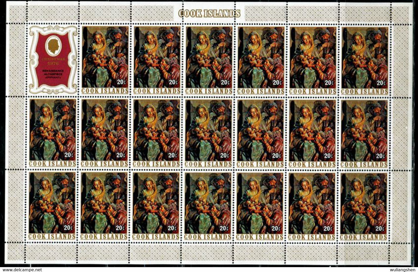 TT0443 Cook Islands 1976 Christmas Religious Sculpture 5Sheets MNH - Cook