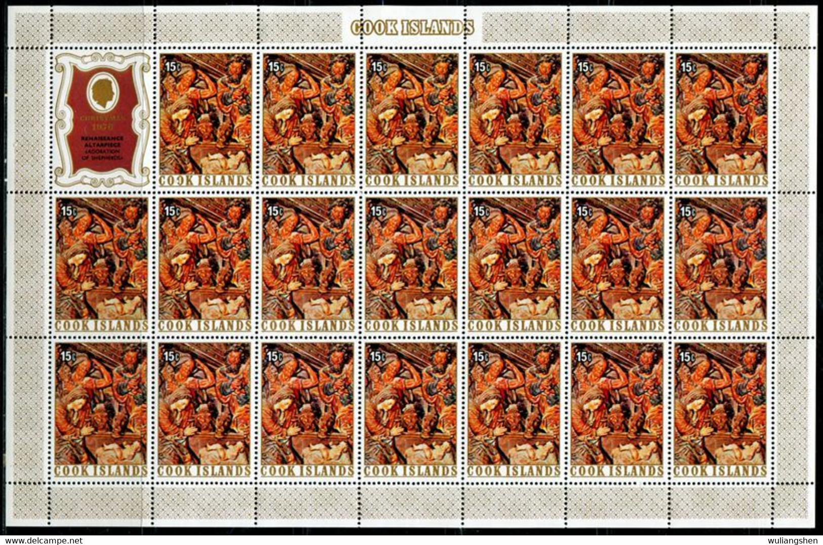 TT0443 Cook Islands 1976 Christmas Religious Sculpture 5Sheets MNH - Cook