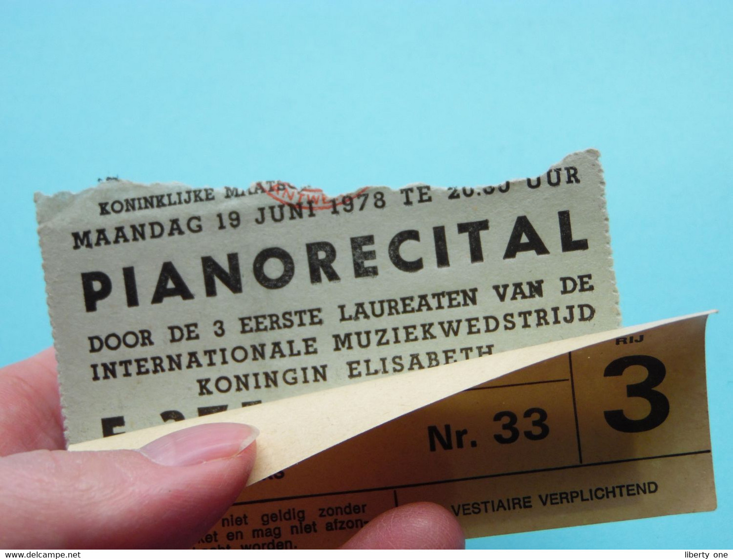 Zaal KONINGIN ELISABETH Antwerpen > 19 Juni 1978 >>> PIANORECITAL ( Zie / Voir Scans ) ! - Toegangskaarten