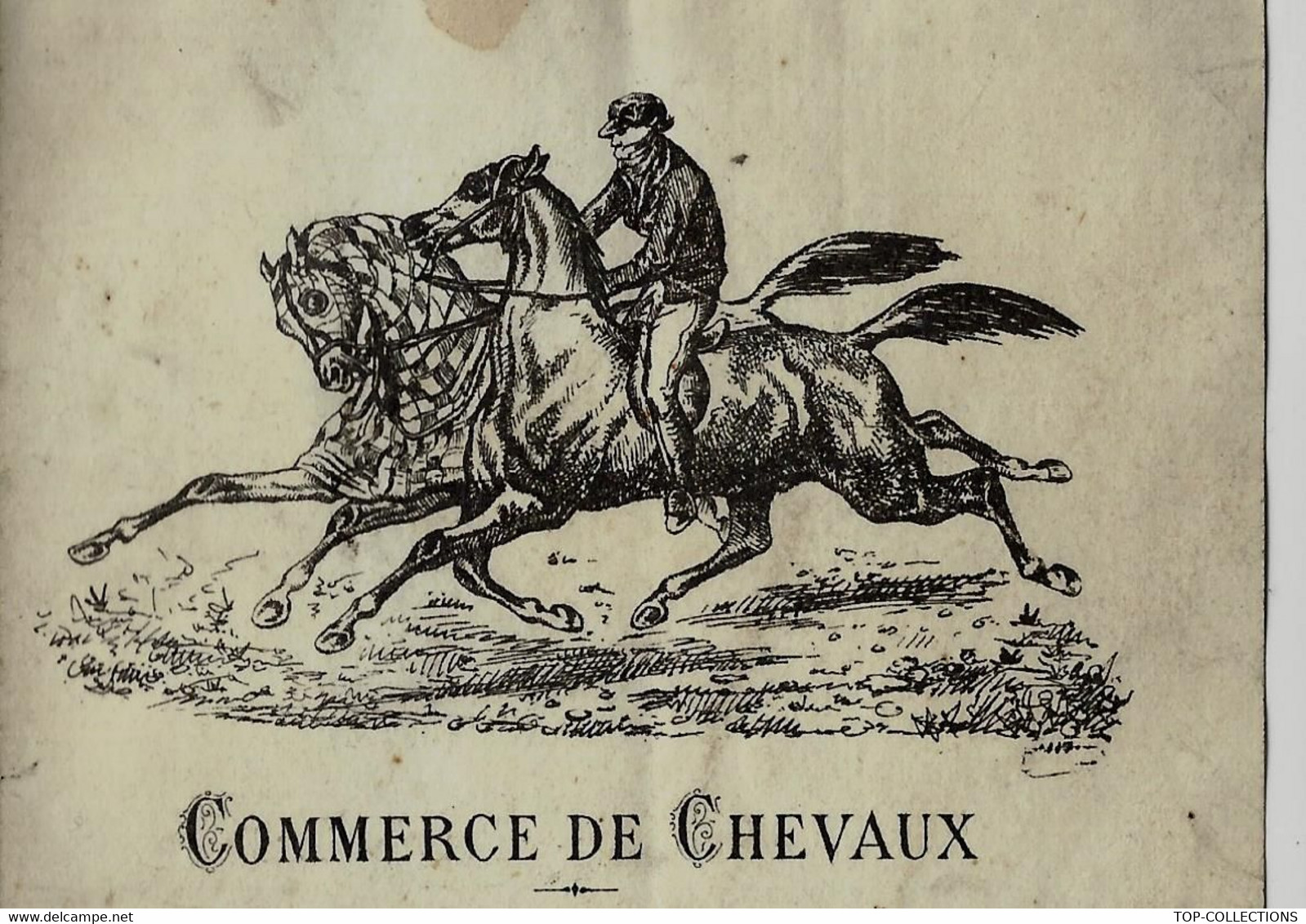 Circa 1880 1890 INVITATION AVEC SUPERBE GRAVURE  COMMERCE DE CHEVAUX ENTETE BERNARD FRERES LYON - Colecciones