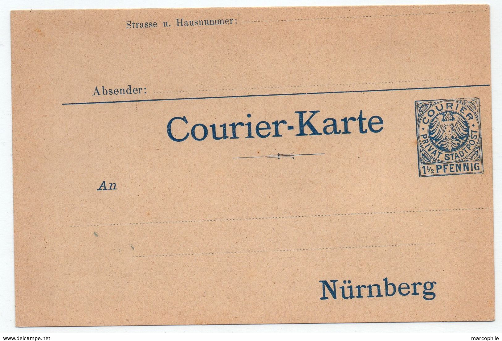POSTE PRIVEE DE NÜRNBERG - PRIVATPOST  / 1890's  ENTIER POSTAL - CARTE POSTALE  (ref 8961) - Private & Local Mails