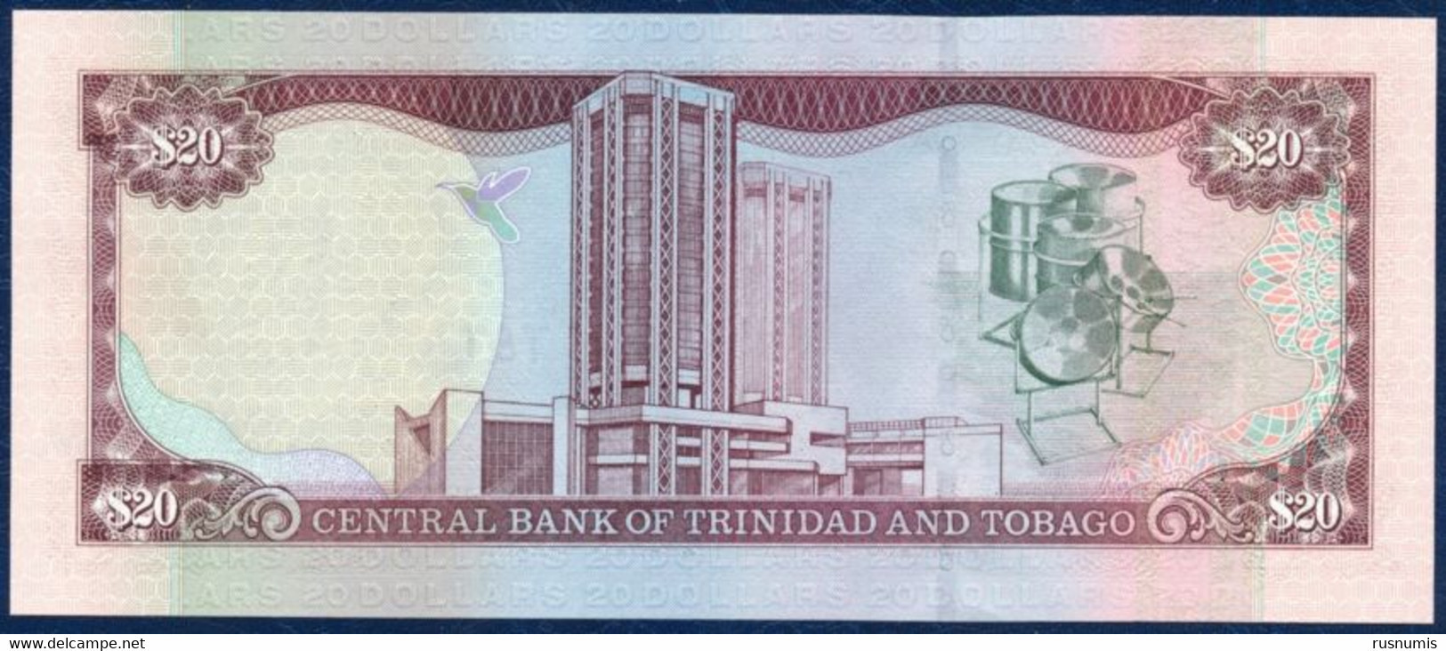 TRINIDAD AND TOBAGO 20 DOLLARS P-44a SIGN: WILLIAMS HUMMING BIRD CENTRAL BANK ERIC WILLIAMS FINANCIAL COMPLEX 2002 UNC - Trinidad En Tobago