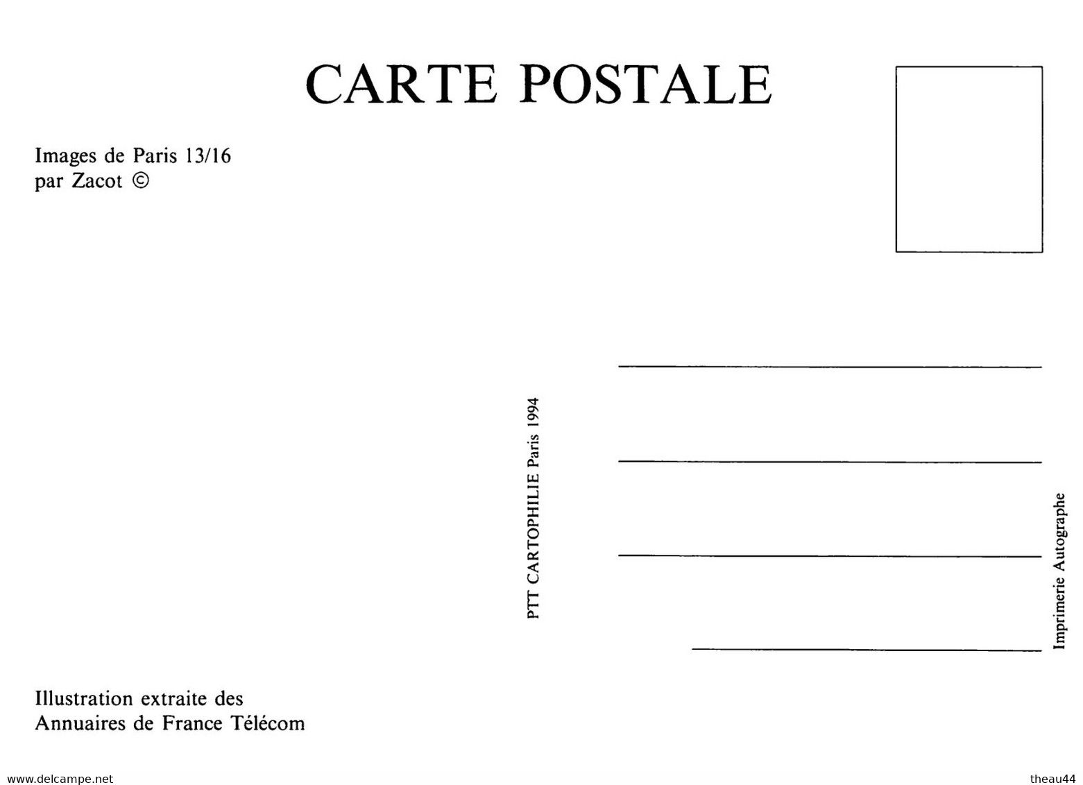 Lot 16 Cartes de l'Illustrateur " ZACOT " -Illustration extraite des Annuaires de "FRANCE-TELECOM" - " PTT Cartophilie "