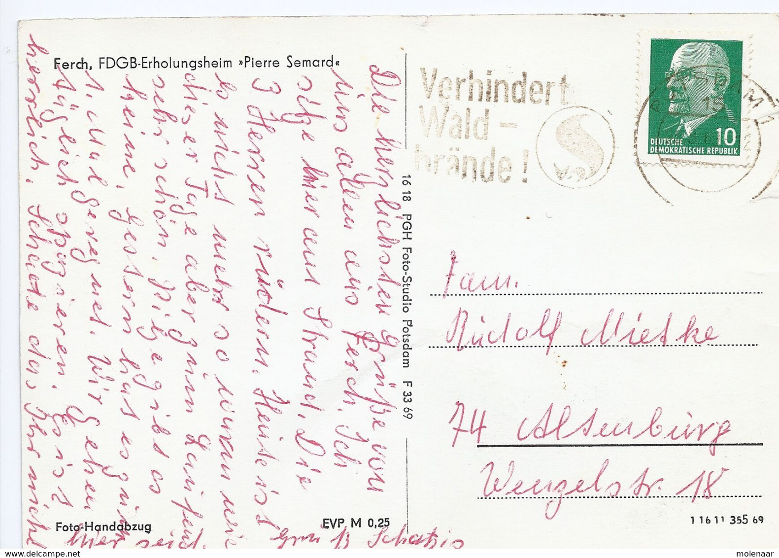 Duitsland Postkaart Ferch "FDGB Erholungsheim, Pierre Semard" Gebruikt (5274) - Ferch