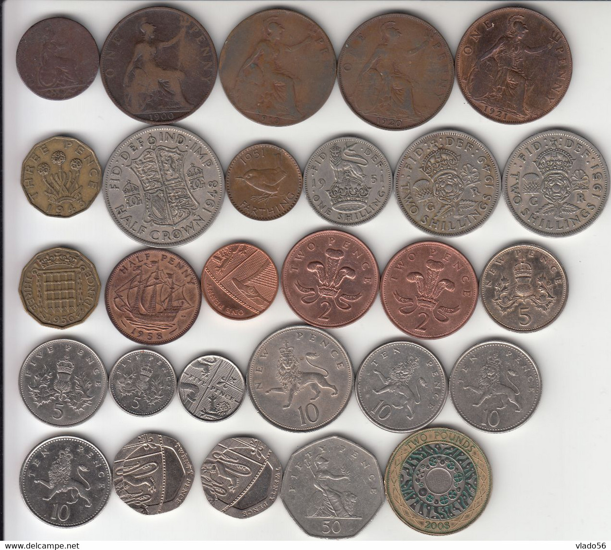 GREAT BRITAIN  - LOT 27 DIFFERENT COINS FROM  1 FARTHING 1847 UP TO  2 POUNDS 2008 ,  LM1.23 - Colecciones