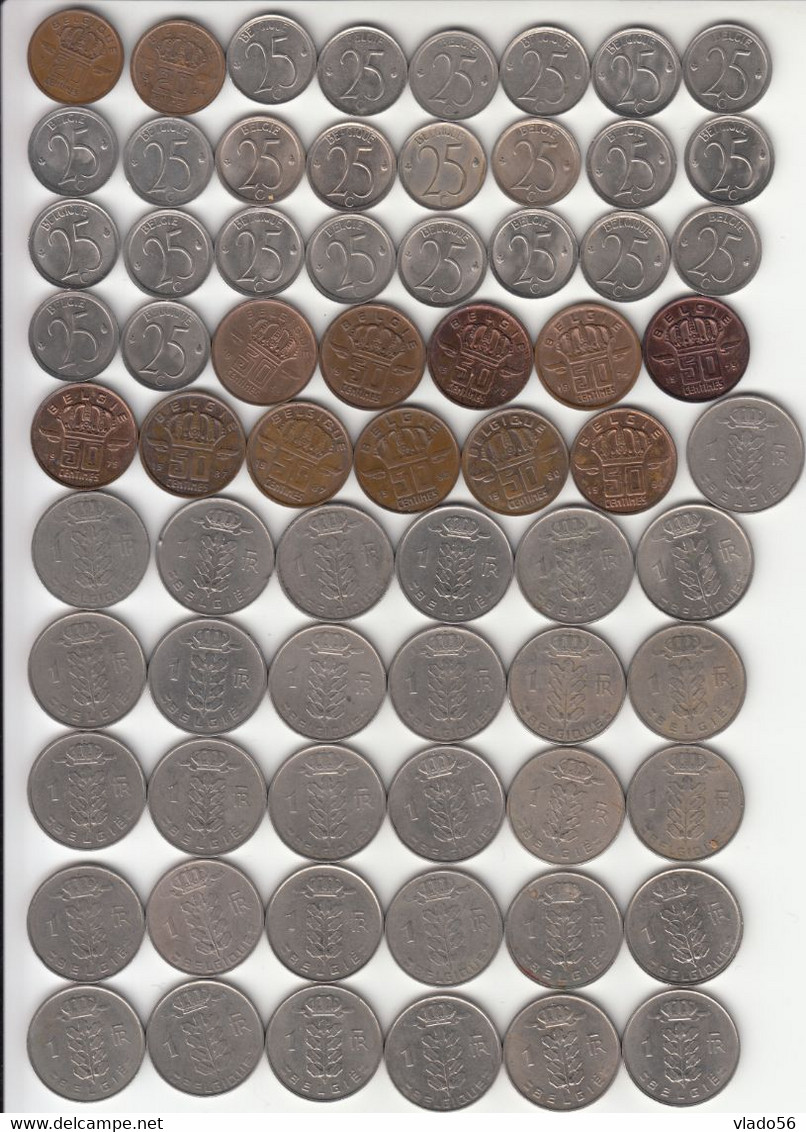 BELGIUM -LOT B 142  DIFFERENT COINS FROM  20 CENTIMES 1953 UP TO 20 FRANCS 1996 (TABEL)+ 8 COINS BONUS, LM1.25 - Verzamelingen