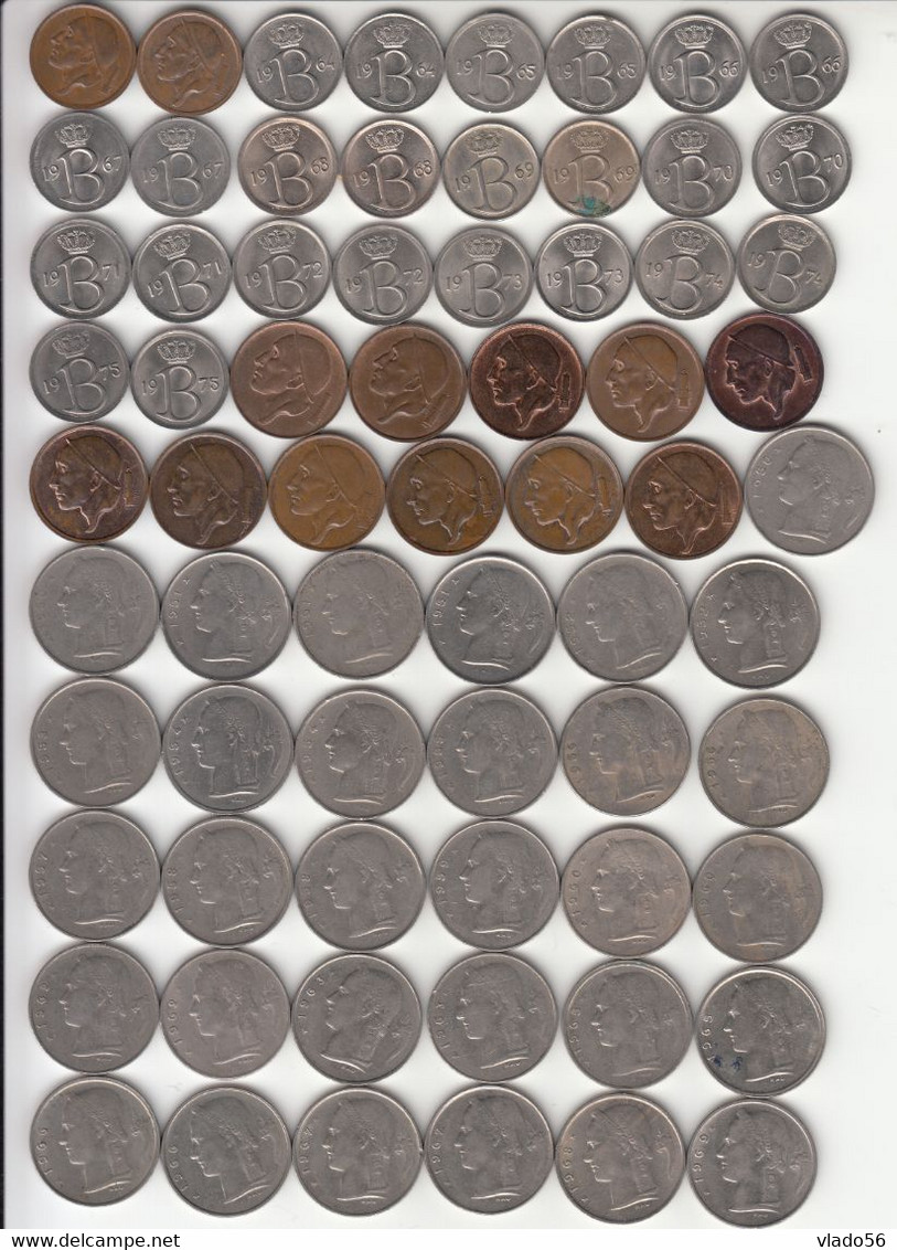 BELGIUM -LOT B 142  DIFFERENT COINS FROM  20 CENTIMES 1953 UP TO 20 FRANCS 1996 (TABEL)+ 8 COINS BONUS, LM1.25 - Collections