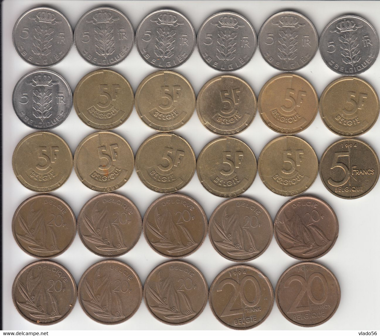 BELGIUM -LOT B 142  DIFFERENT COINS FROM  20 CENTIMES 1953 UP TO 20 FRANCS 1996 (TABEL)+ 8 COINS BONUS, LM1.25 - Collections