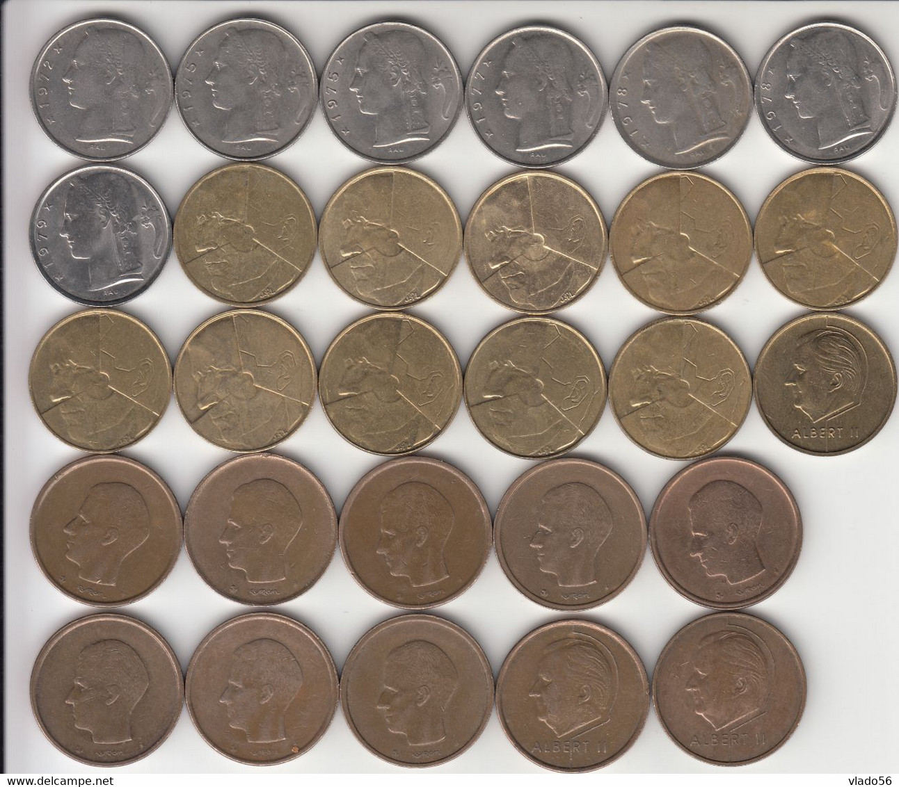 BELGIUM -LOT B 142  DIFFERENT COINS FROM  20 CENTIMES 1953 UP TO 20 FRANCS 1996 (TABEL)+ 8 COINS BONUS, LM1.25