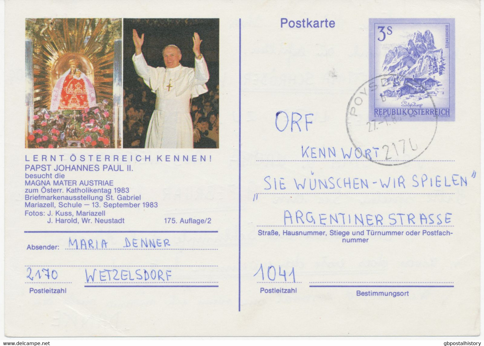 ÖSTERREICH 1983 Sonder-Bildpostkarte Anläßlich Des Papstbesuches (Papst Johannes Paul II) In Österreich Zum österreichi - Brieven En Documenten