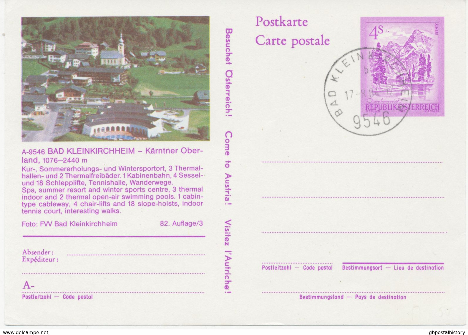 ÖSTERREICH 1984, „BAD KLEINKIRCHHEIM“ (Kärnten) K1 Auf Dto. Kab.-Bildpostkarte - Covers & Documents