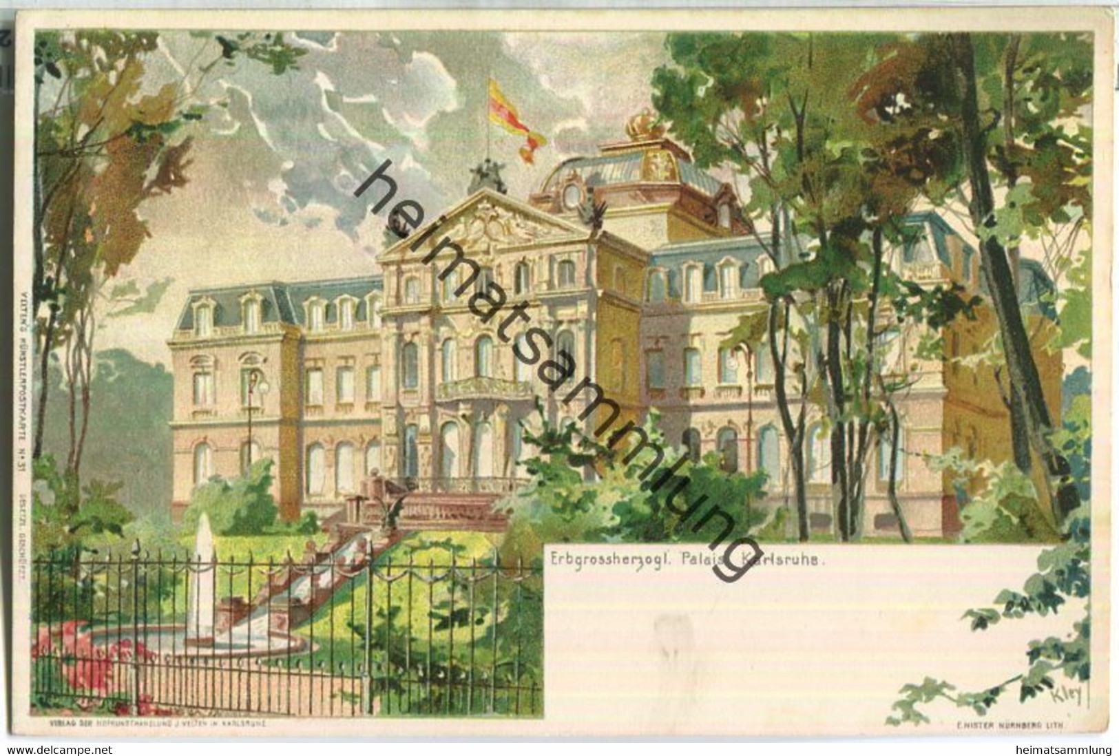 Karlsruhe - Palais - Künstlerkarte Kley - Verlag J. Velten Karlsruhe - Karlsruhe