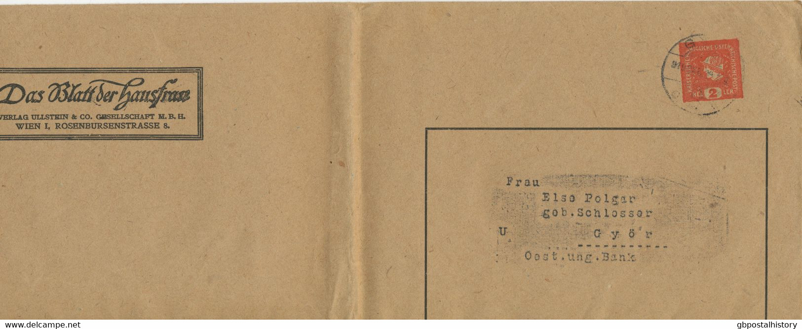 ÖSTERREICH 1919/20 2 Verschiedene Seltene Privat-Ganzsachen, 2 H Dunkelrot Merkur Nach Links, Großformatige Streifbänder - Covers & Documents