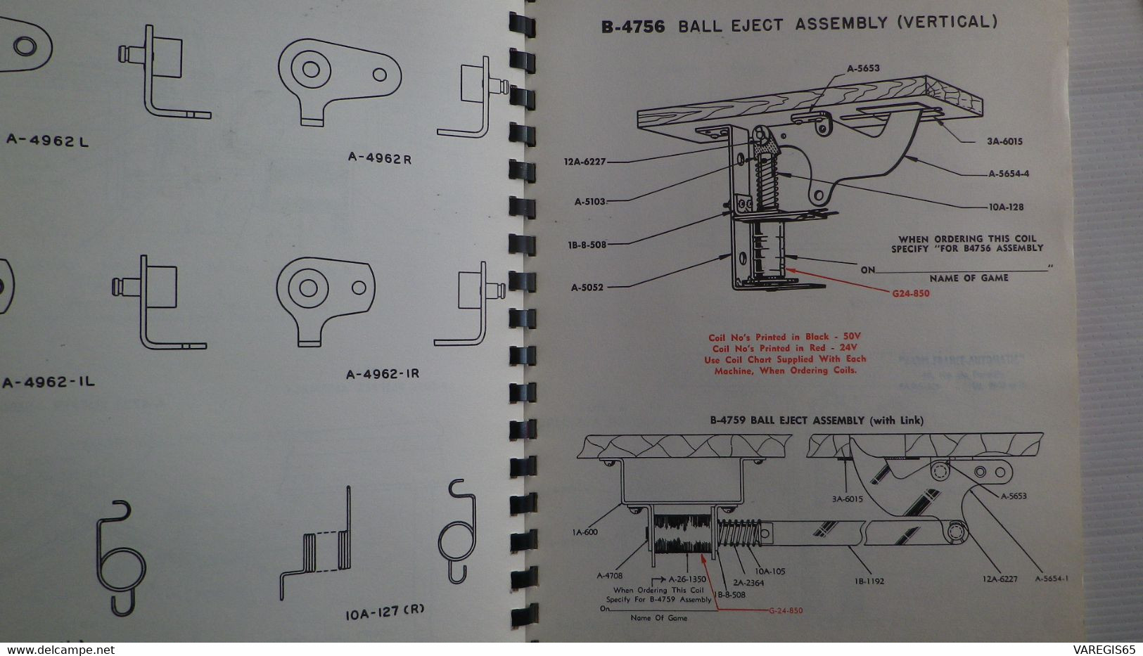 PART CATALOG - WILLIAMS 1963 - BASE BALL , BOWLING , FIVE BALL PIN , GUN TYPE , HORSE,POOL , ROADRACER - AVEC SUPPLEMENT - Ingénierie