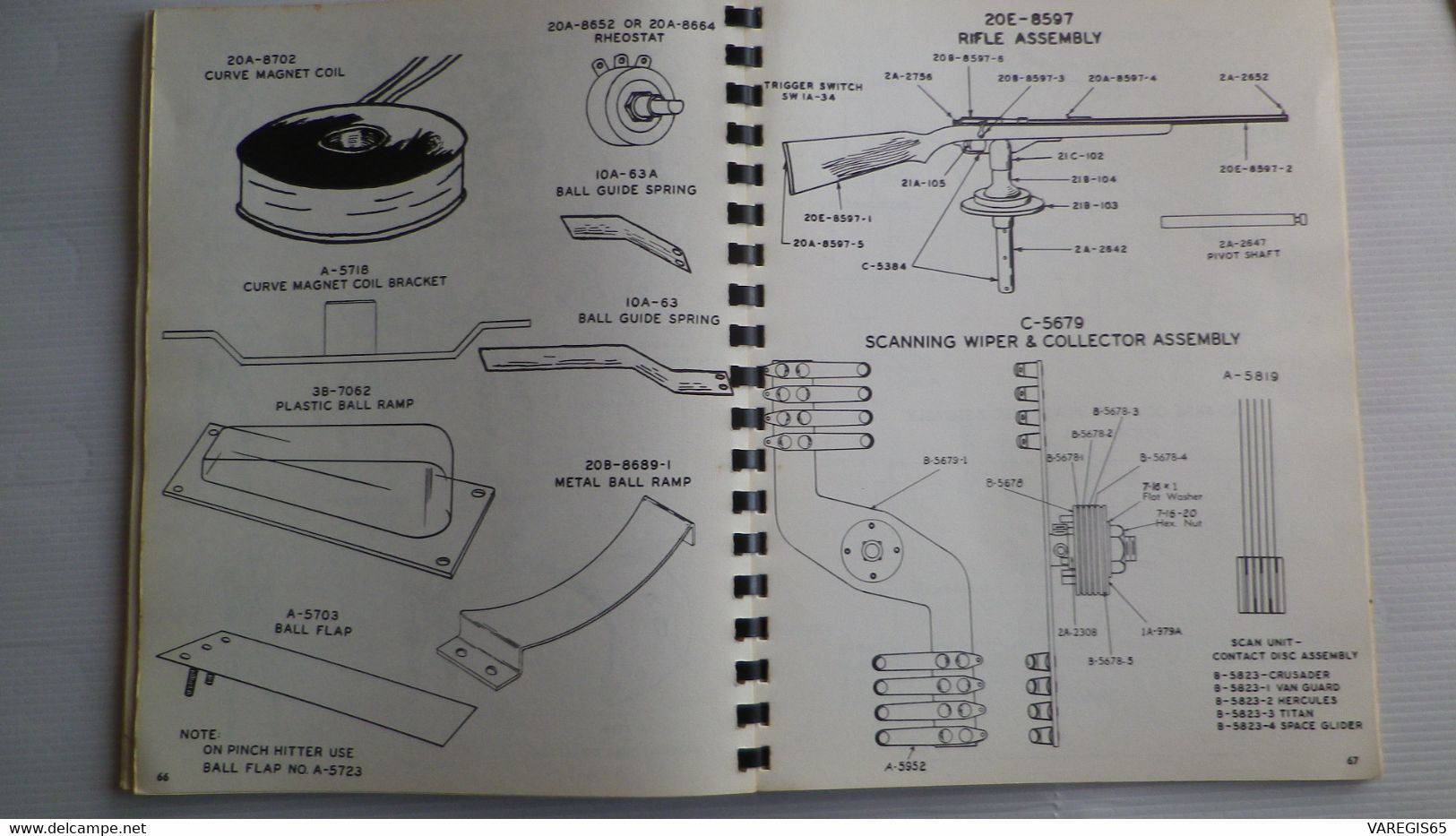 PART CATALOG - WILLIAMS 1963 - BASE BALL , BOWLING , FIVE BALL PIN , GUN TYPE , HORSE,POOL , ROADRACER - AVEC SUPPLEMENT