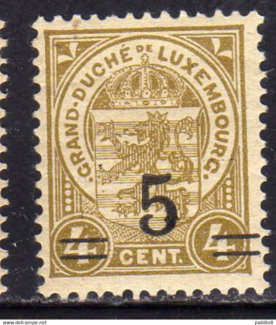 LUXEMBOURG LUSSEMBURGO 1916 1924 STAMPS OF 1906 1919 SURCHARGED WITH NEW VALUE 1923 CENT. 5 On 4c MLH - Andere & Zonder Classificatie