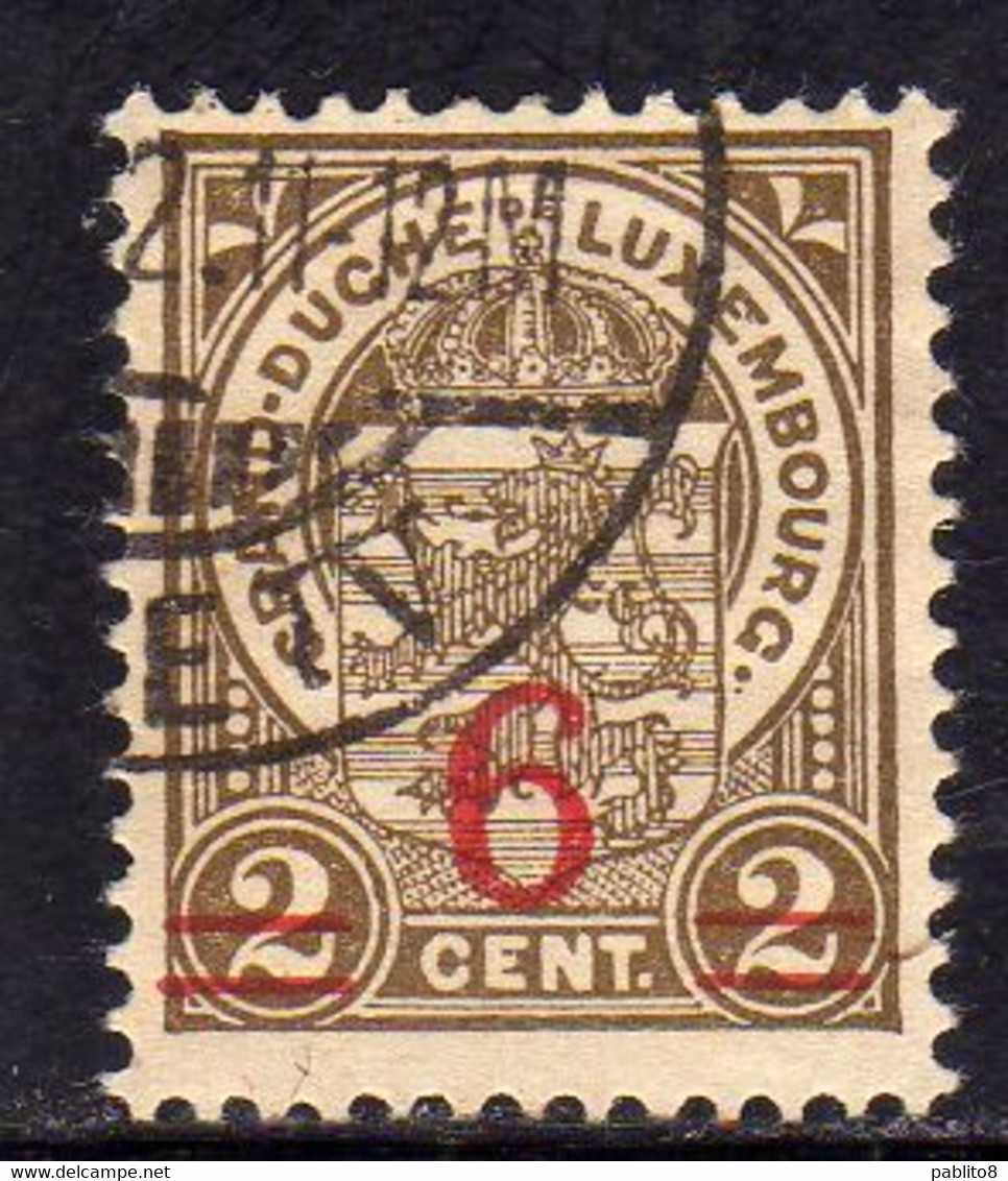 LUXEMBOURG LUSSEMBURGO 1916 1924 STAMPS OF 1906 1919 SURCHARGED WITH NEW VALUE CENT. 6 On 2c USED USATO OBLITERE' - Sonstige & Ohne Zuordnung