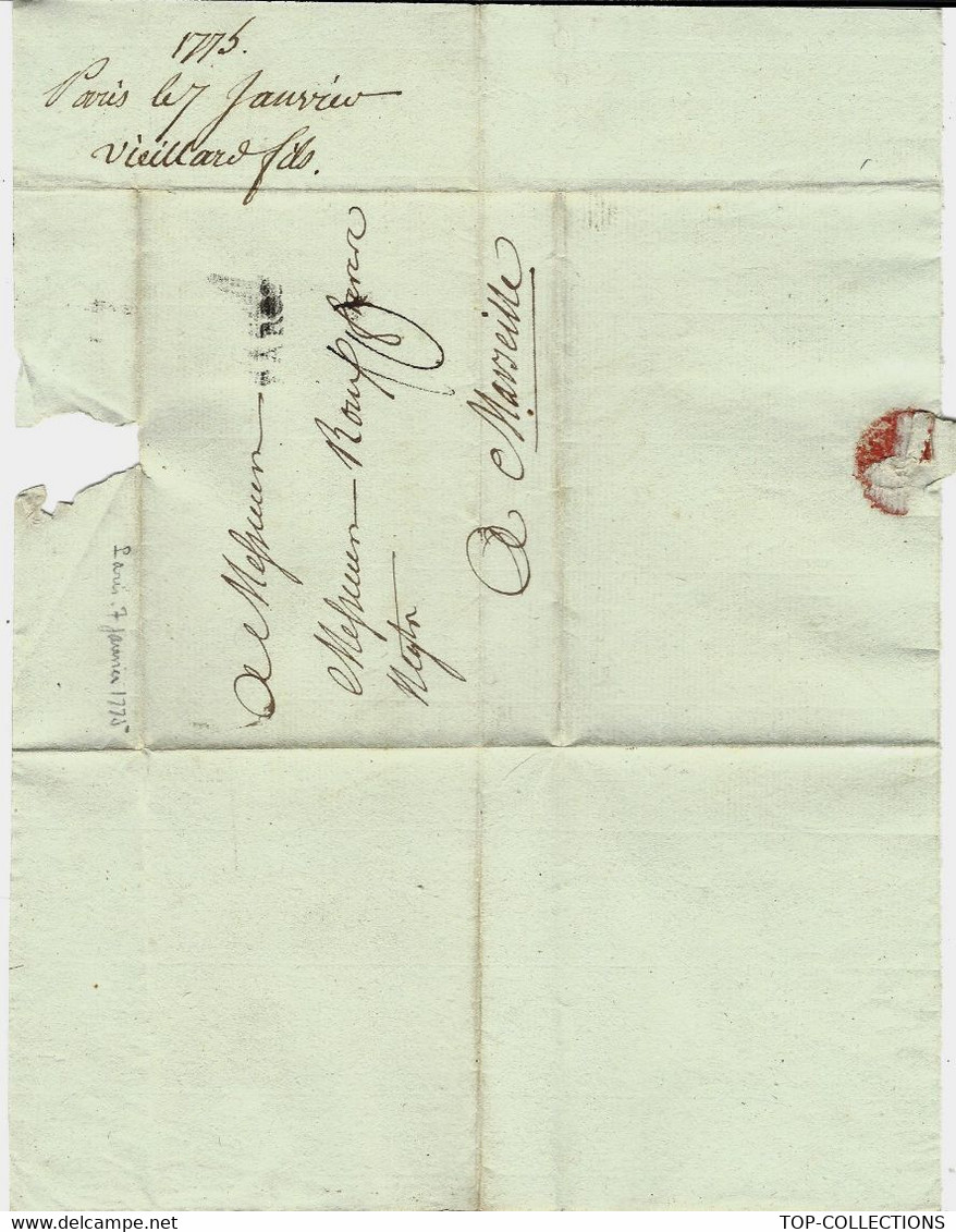 1775  L.S.C De Paris Marque Postale « PAROO » à L’infini Pour Marseille - 1701-1800: Précurseurs XVIII