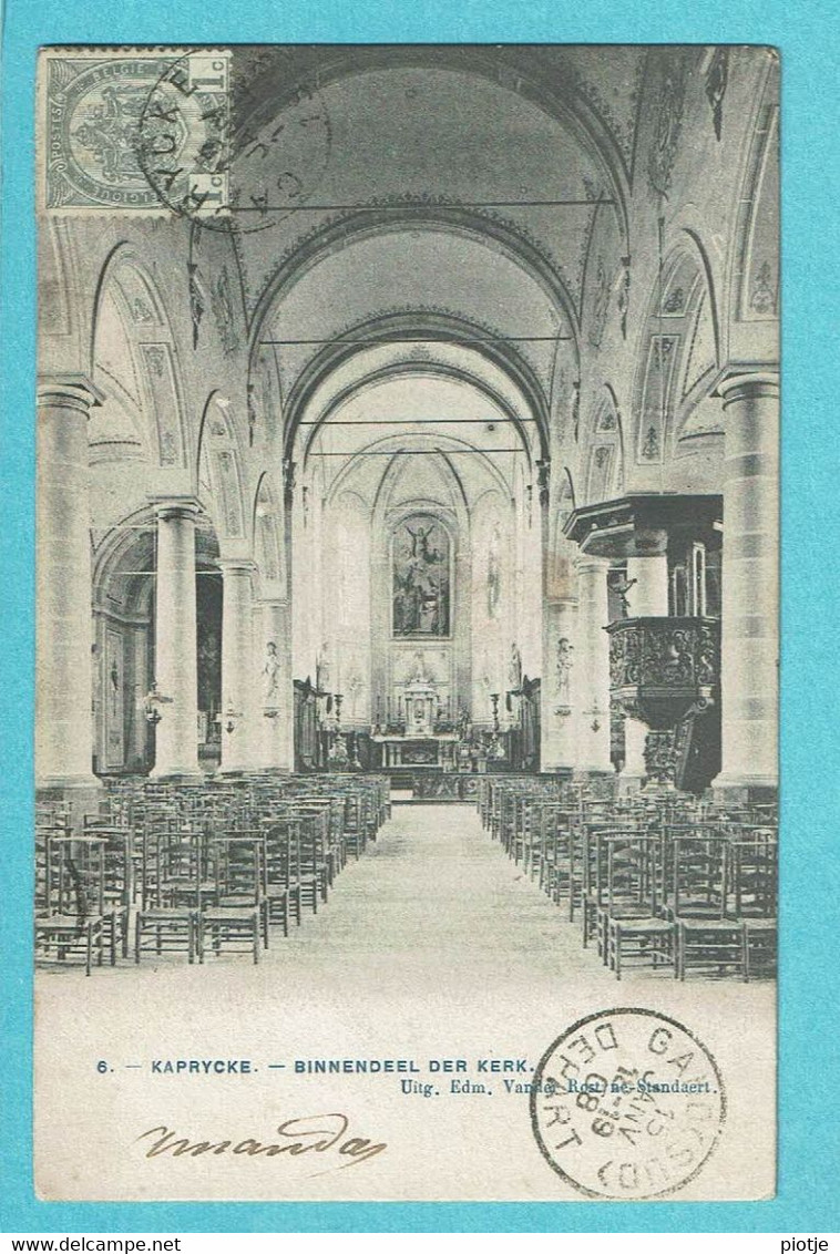 * Kaprijke (Meetjesland - Oost Vlaanderen) * (Uitg Edm. Vander Rostyne - Standaert, Nr 6) Binnendeel Kerk, église, Old - Kaprijke