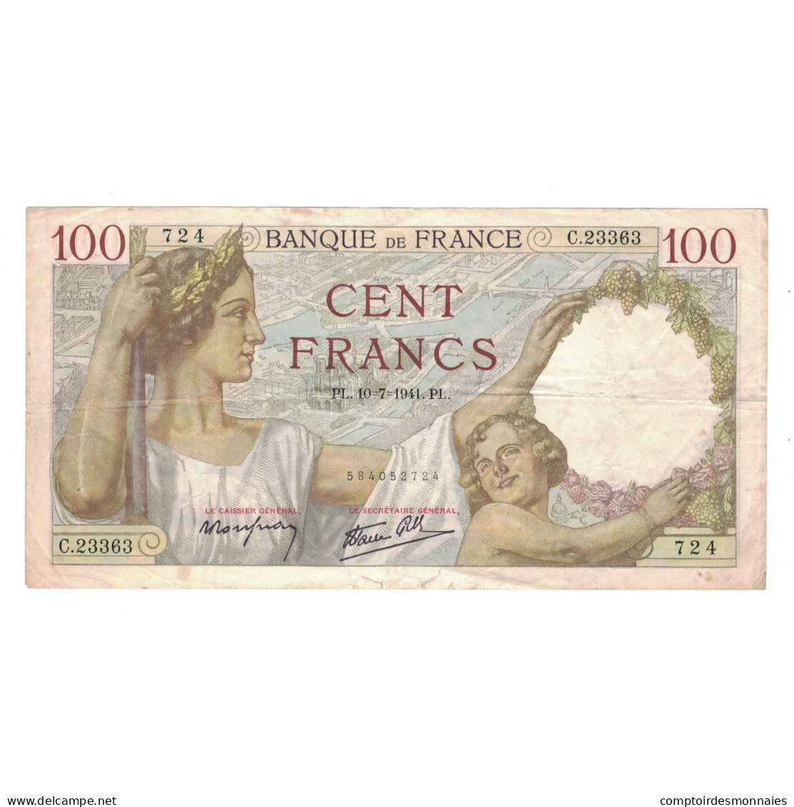 France, 100 Francs, Sully, 1941, C.23363, TTB, Fayette:26.55, KM:94 - 100 F 1939-1942 ''Sully''