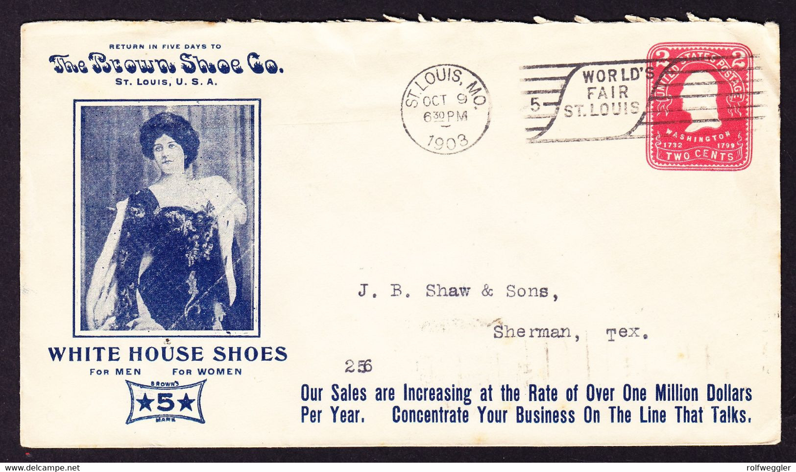 1903 2c Reklame GZ Brief. Weltausstellung, St. Louis. White House Shoes For Men And Women - 1901-20