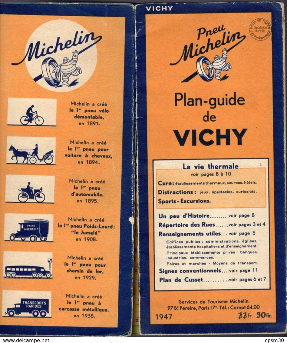 Carte Michelin - Plan-guide De VICHY 1947 - Wegenkaarten