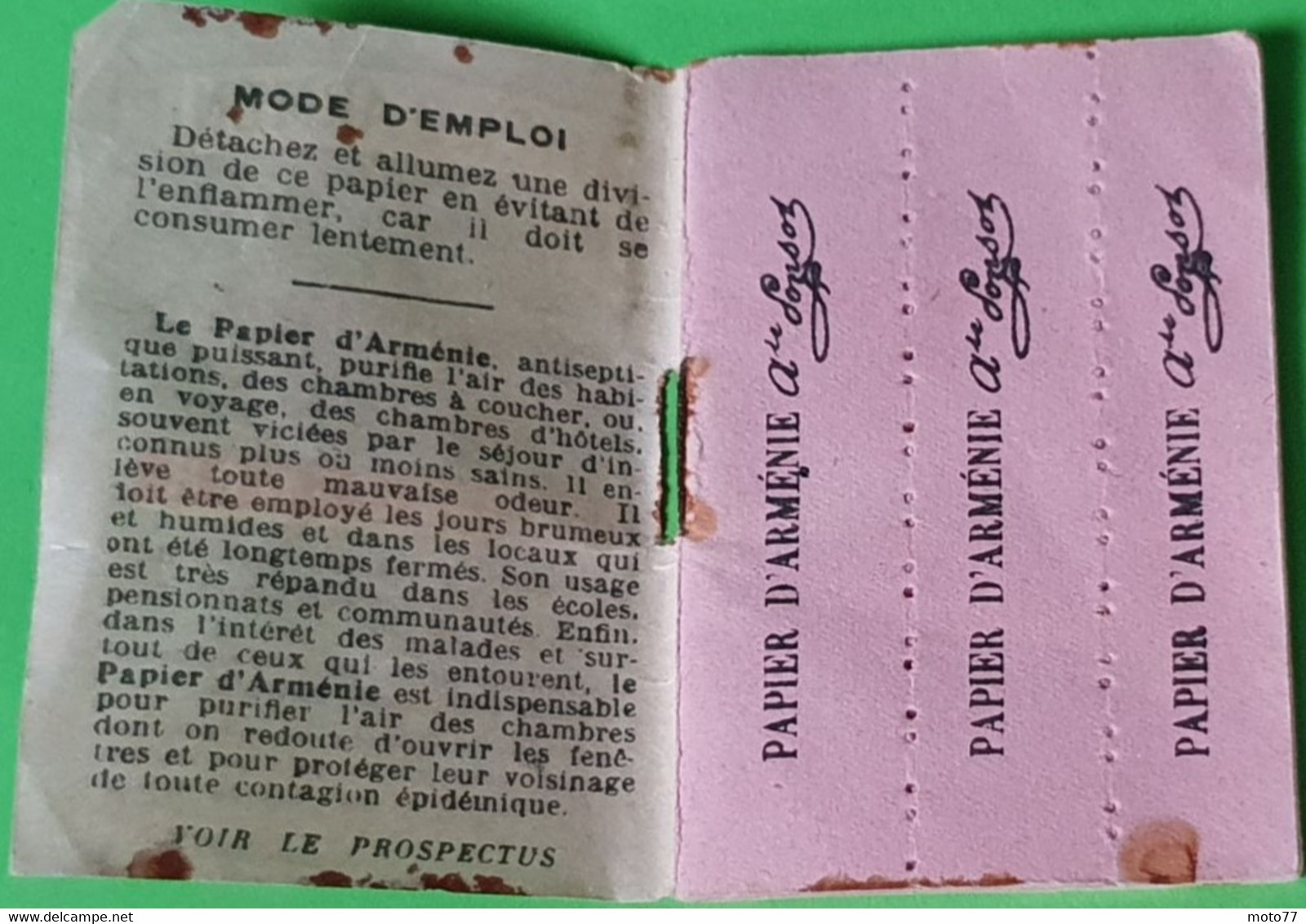 Lot 2 anciennes Pochettes PAPIER D’ARMÉNIE - antiseptique - Prix Magasin GOULET TURPIN - vers 1940 1950